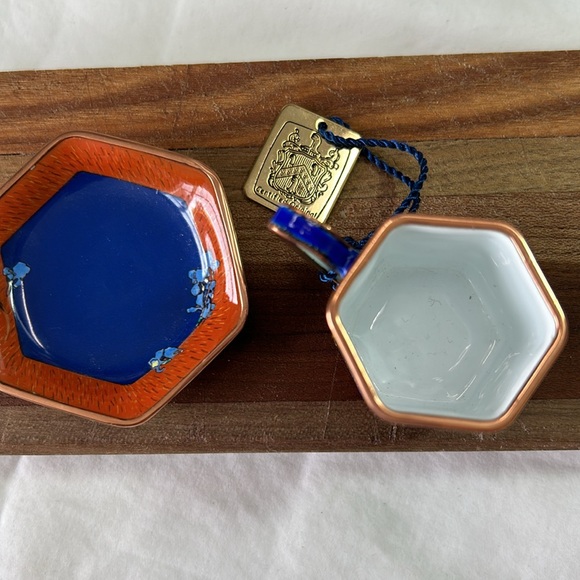 iris tea cup saucer hand painted enamel gold metal hang tag numbered edition - Picture 8 of 16